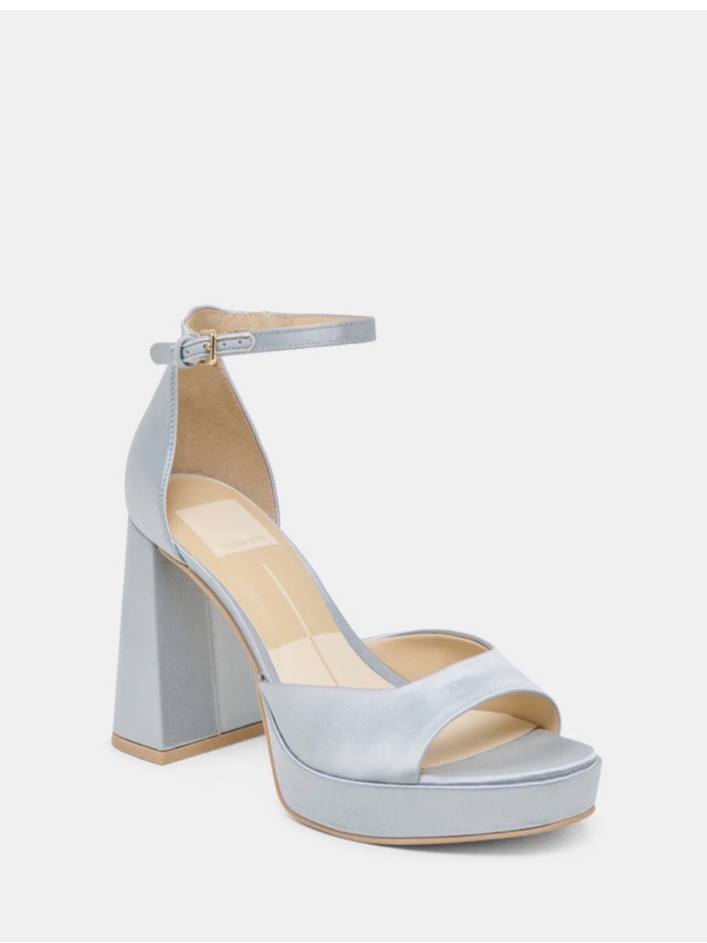 Dolce Vita Light Blue Satin Platform Ankle Strap Heels